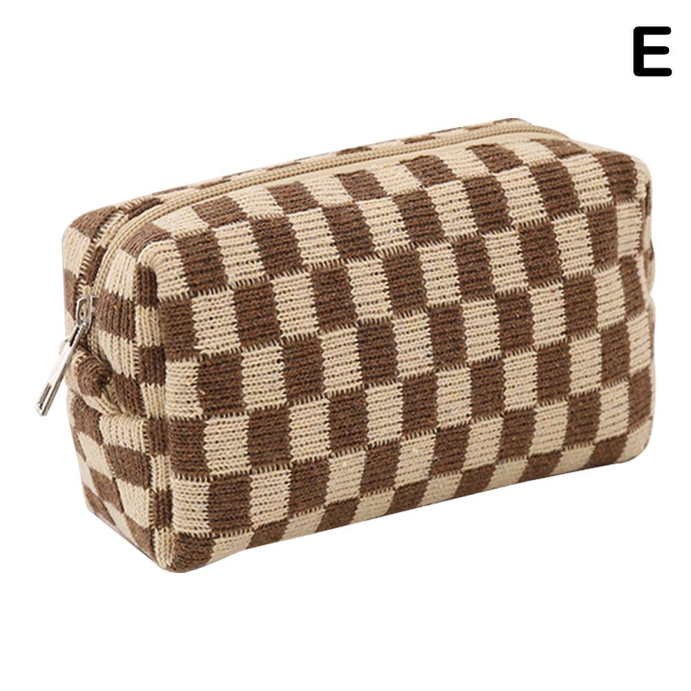Travel Makeup Bag, Large Cosmetic Bag Checkered Makeup For Women Case O3F4