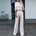 thumbnail image 3 of Scyoekwg Women's Fall Two Piece Outfits Round Neck Long Sleeve Tops Wide Leg Pants Casual Fashion Matching Outfits Two Piece Set Lounge Set (White,S), 3 of 6