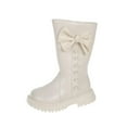 thumbnail image 4 of Spazoro Girls Knee High Boots, Side Zipper Leather Bow & Pearl Decor Chunky Sole Long Boot Shoes for Girls White, 4 of 9