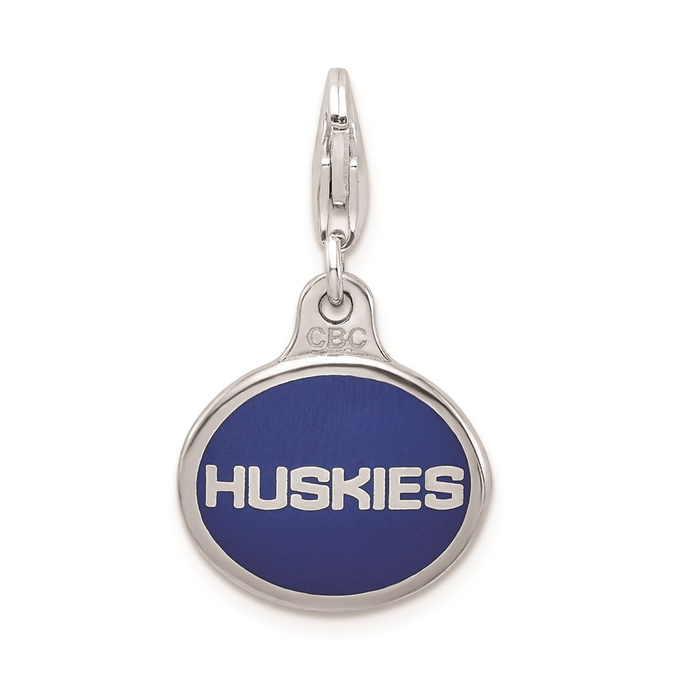 Finest Gold Amore La Vita Sterling Silver Rhodium-Plated Polished Enameled University of Connecticut Charm with Fancy Lobster Clasp