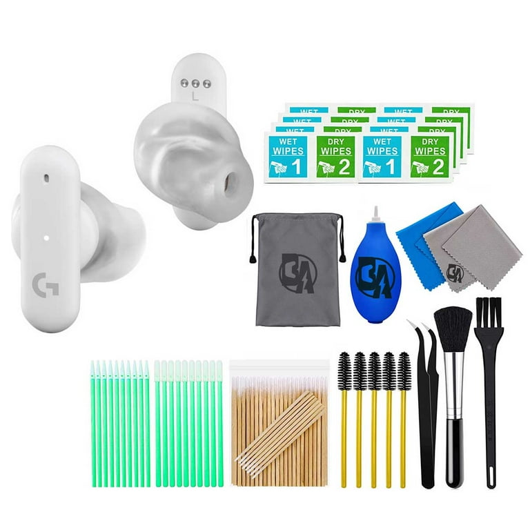 Logitech FITS True Wireless Gaming Earbuds White With Cleaning Kit Bolt Axtion Bundle Like New