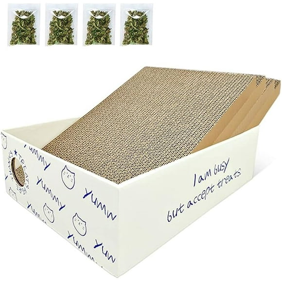 BAMITORI 4 PCS Cat Scratch Pad in Cat Scratcher Box with Catnip, Reversible Cat Scratch Pad, 4 in 1 Replacement Cardboard Refill Interactive Lounge for Indoor Cats