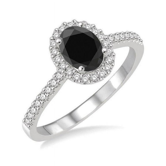 Wonderful Oval cut 1.50 Carat Black and White Diamond Engagement Ring in 14k White Gold