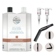 Nioxin System 3 shampoo & Conditioner Liter 33.8oz. Duo For Lightly Thining Colored Hair   2x Pumps and Folding Pocket Comb