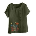 thumbnail image 4 of Xdegoge Past Orders Linen Shirts Women Short Sleeve Crew Neck Tops Floral Summer Fashion Tunic Shirts Loose Fit Casual Blouses Y2K Plus Size Tee Shirts Ropa Mujer of The Week, 4 of 4