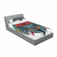 thumbnail image 3 of Ambesonne Tribal Fitted Sheet & Pillow Sham Set, Wolf Animal Theme, Queen, Teal White and Red, 3 of 3