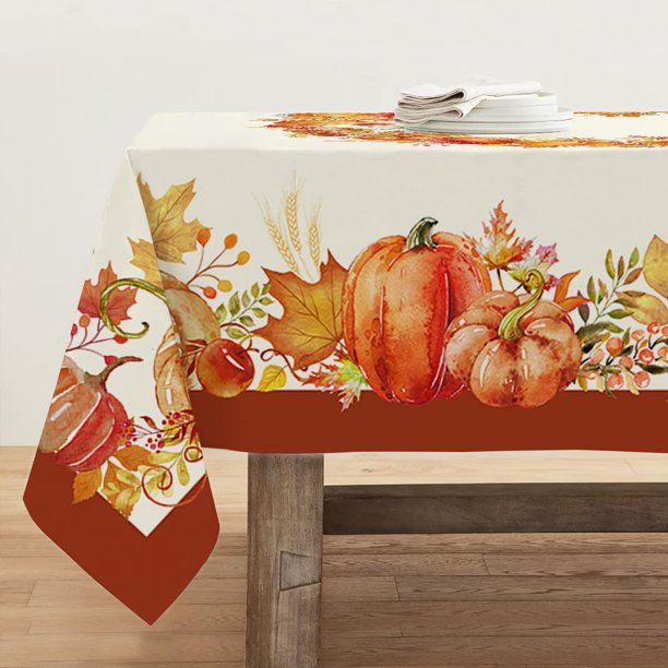 Fall Tablecloth, Autumn Pumpkins Vines Rectangle Table Cloth 60x84 Inch