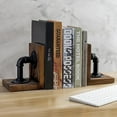 thumbnail image 4 of MyGift 1 Pair Industrial-Style Pipe and Rustic Wood Tabletop Bookends, 4 of 6