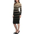 thumbnail image 4 of INSPIRE CHIC Women's Striped Sweater Dress Long Sleeve Stretchy Crew Neck Bodycon Ribbed Knit Casual Fall Long Dresses S Khaki, 4 of 6