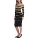 thumbnail image 4 of Vestido de suéter de rayas para mujer INSPIRE CHIC, de manga larga, elástico, cuello redondo, ajustado, de punto acanalado, casual, largo, talla M, color caqui, 4 of 6