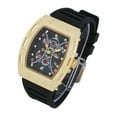 thumbnail image 3 of Men's Luxury Watch with Unique Tonneau Shape, Comfortable Silicone Band, Show your Style with Charles Raymond Design (ST10538 BLK- GLD), 3 of 4