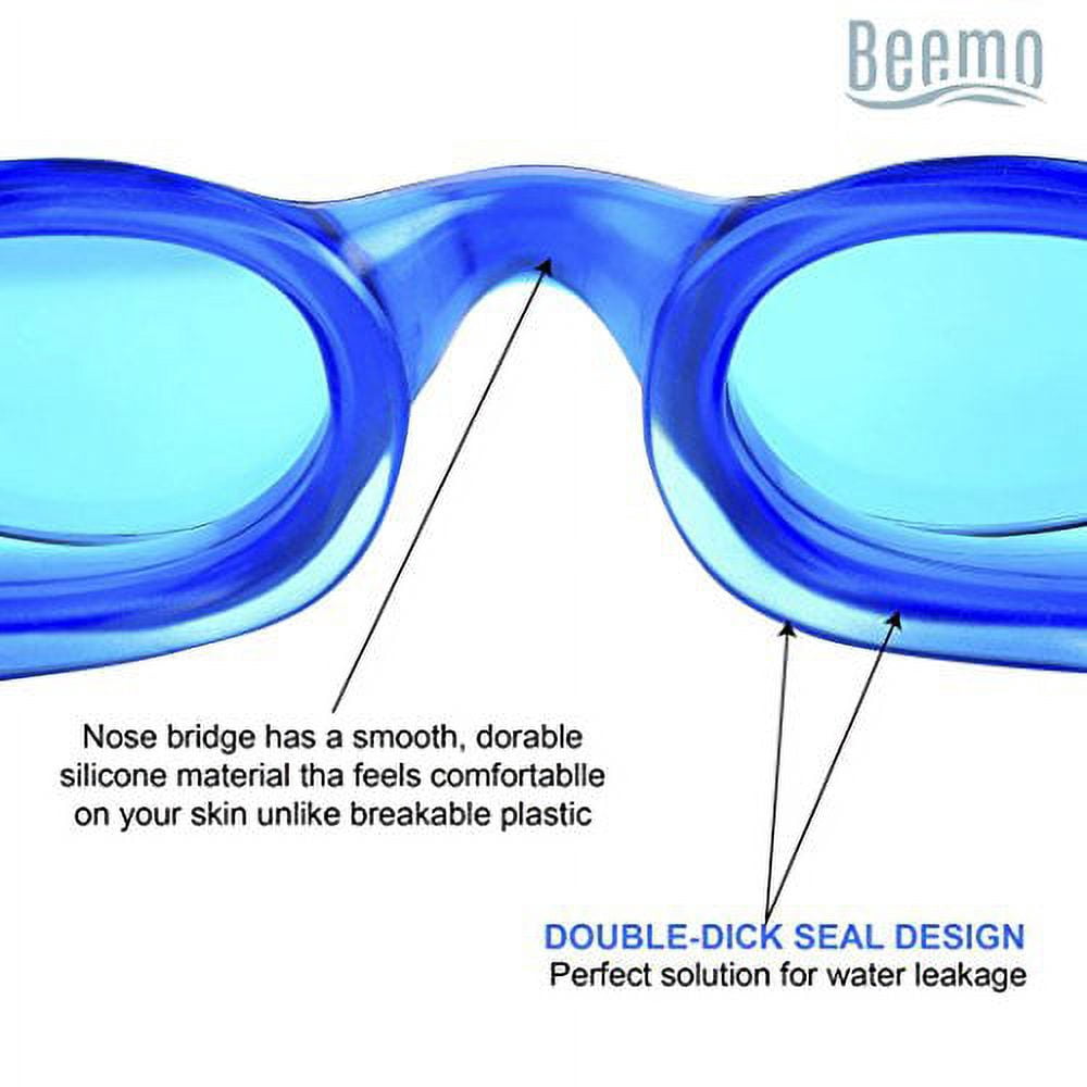 Swimming Goggles for Adults - Blue - Universal Leak Resistant Eye-Socket Fit, Ultra UV Protection, Fully Adjustable Latex Free Split Strap