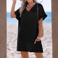 thumbnail image 2 of Delconic Fashionable Women's V-neck Pocket Casual Color Knitted Swimsuit Cover Black M, 2 of 6