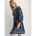 thumbnail image 6 of Women'S V-Neck Long Sleeve Printed Short Dress Loose Casual Bohemian Style Mini Beach Dress Blue L, 6 of 9