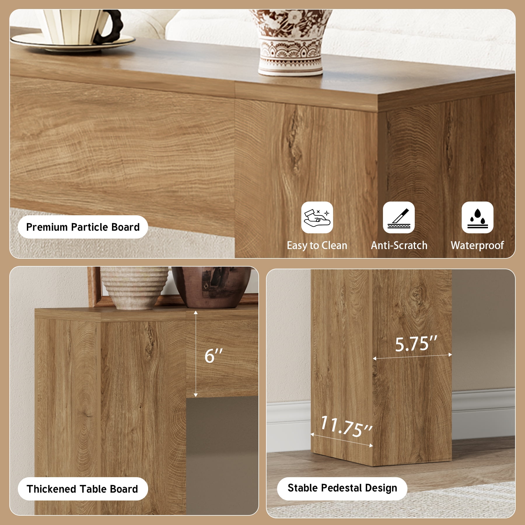 Wood Console Table for Entryway Living Room, 43-Inch Small Sofa Table, Farmhouse Rectangular Accent Console with Wooden Double Base for Behind Couch Hallway Foyer Entrance, Light Oak Brown