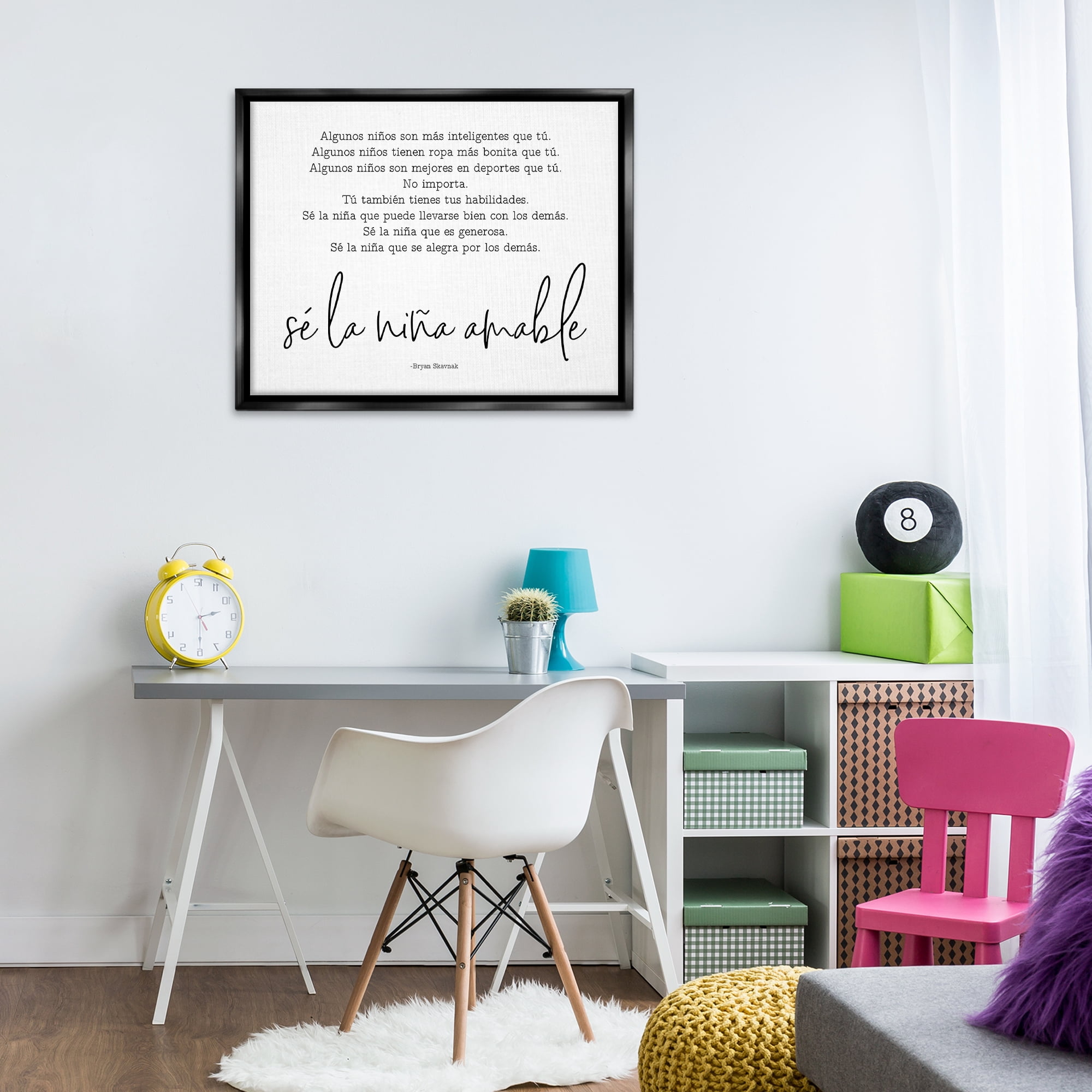 Stupell Industries Se la Niña Amable Inspirational Quotes & Sayings Painting Black Floater Framed Art Print Wall Art, 31 x 25