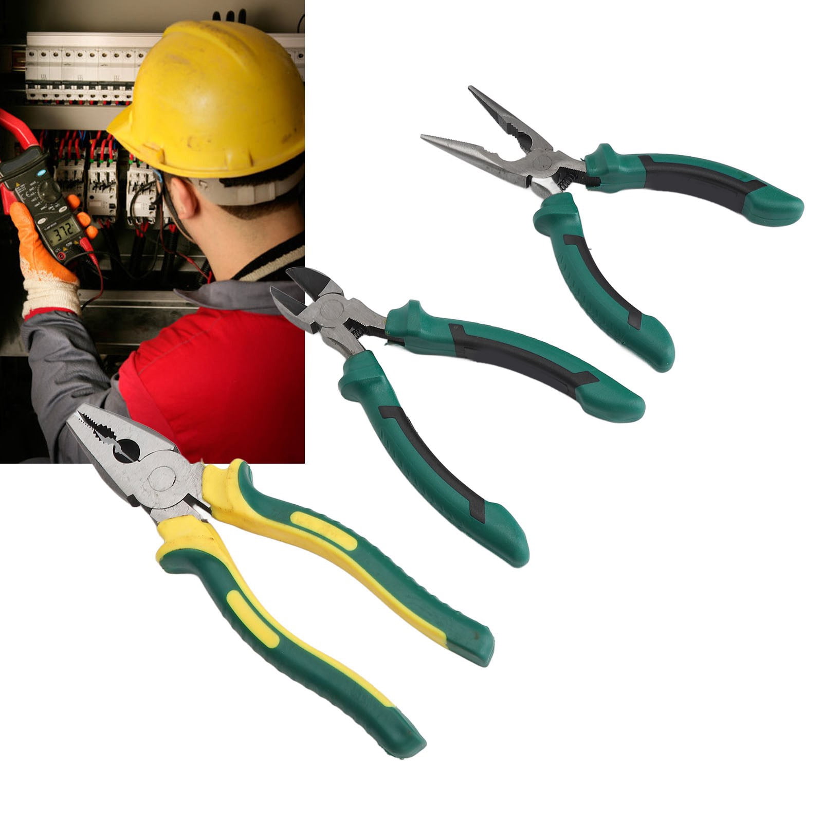 BIMZUC 3PCS Plier Set 6 Inch Diagonal Cutting Needle Nose 8 Inch Wire Multifunctional Electrician Manual Repair Tool