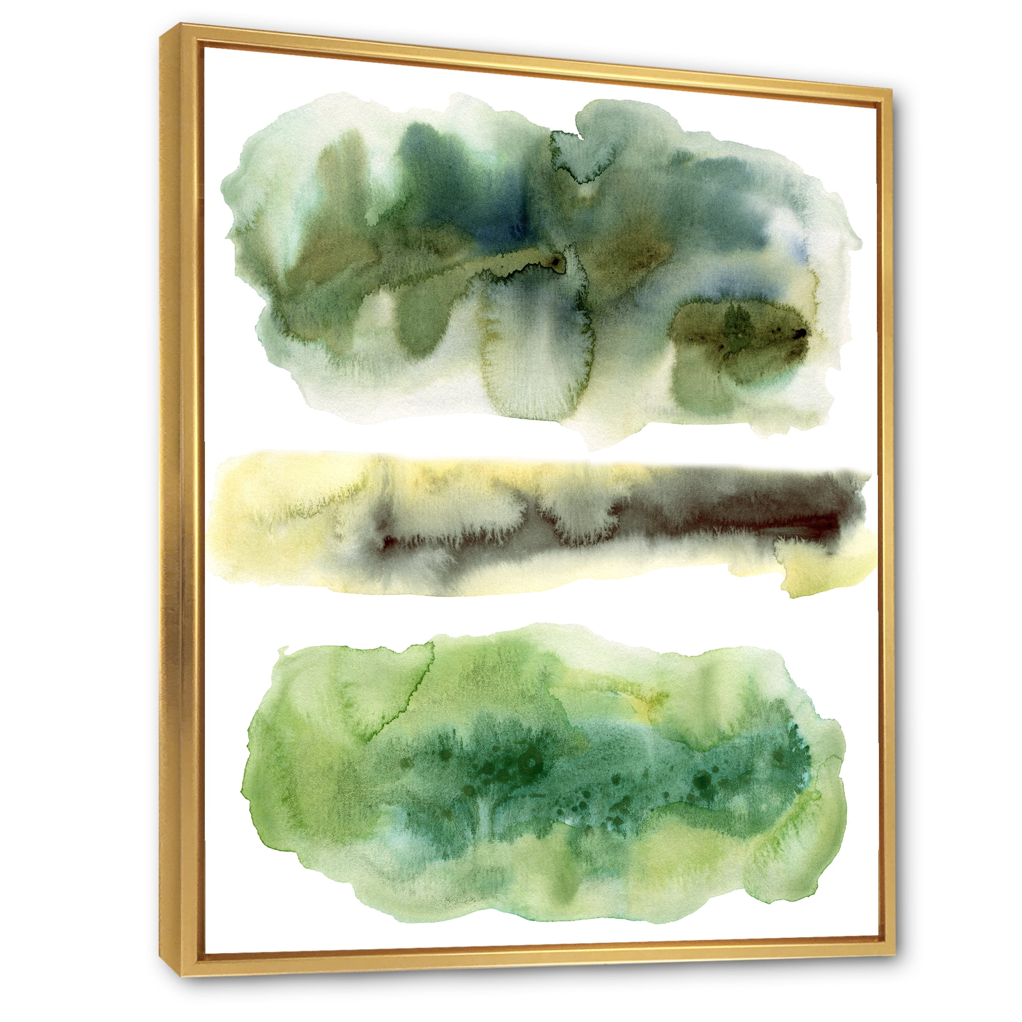 Designart 'Golden Green Abstract Clouds III' Modern Framed Canvas Wall Art Print