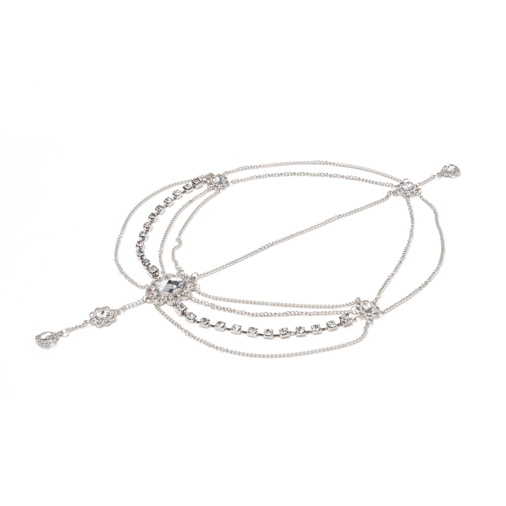 Unique Bargains Elegant Vintage Faux Diamonds Head Chain for Women 1 Pc Silver Tone