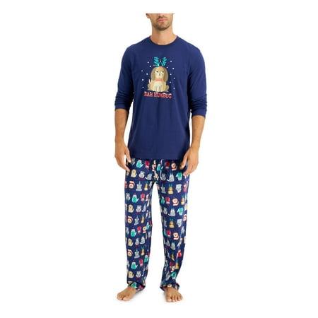 

FAMILY PJs Sets Blue Elastic Band Graphic Long Sleeve Crew Neck Straight leg Holiday Size S