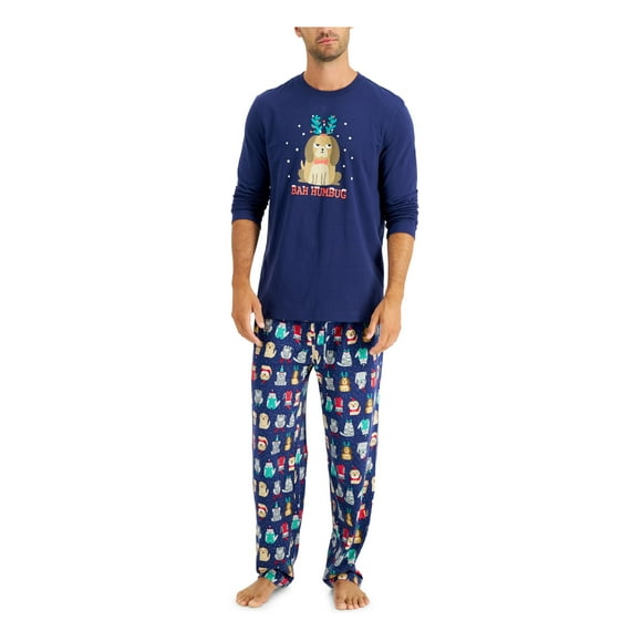 FAMILY PJs Sets Blue Elastic Band Printed Long Sleeve Crew Neck Straight leg Everyday Size 2XL Big