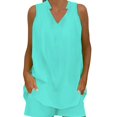 thumbnail image 2 of Pyhlmscde Women's Summer 2 Piece Outfits Sleeveless Matching Sets Button Down V Neck Vest Waistcoat and Pockets Shorts, Linen Sets for Women 2 Piece, Short Sets for Women, Summer Outfits for Women, 2 of 4
