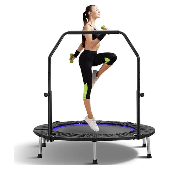 40" Mini Trampoline Rebounder Trampoline for Adults Indoor Outdoor Fitness Trampoline Foldable with Adjustable Handle Bar 330 Weight Capacity