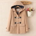 thumbnail image 1 of Chaqueta de lana mediana larga con botones en las esquinas, informal, de otoño e invierno, chaqueta de lana holgada con capucha para mujer, 1 of 5