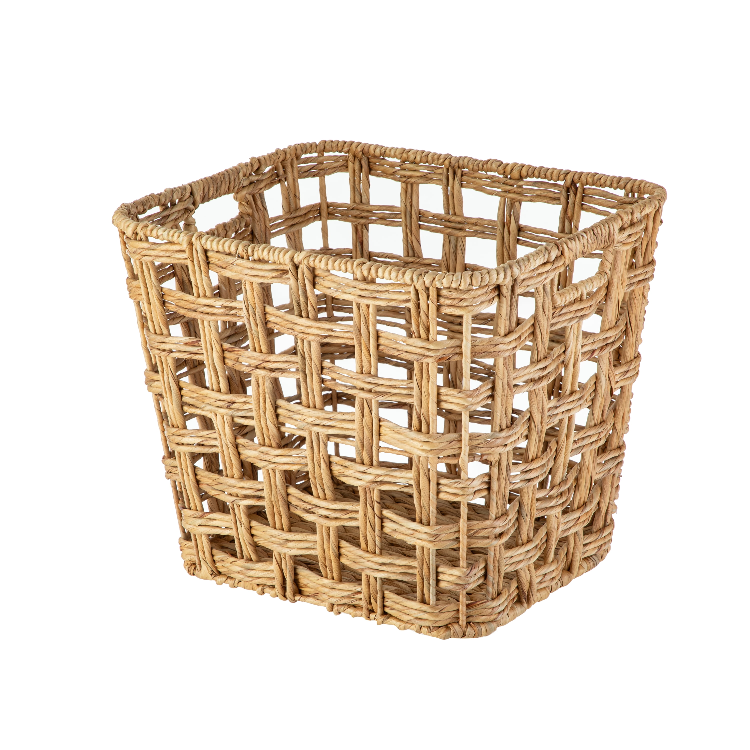 (2 pack) Better Homes & Gardens Extra Large Water Hyacinth Twist Decorative Storage Basket with Handles, 19 in x 16 in x 16 in
