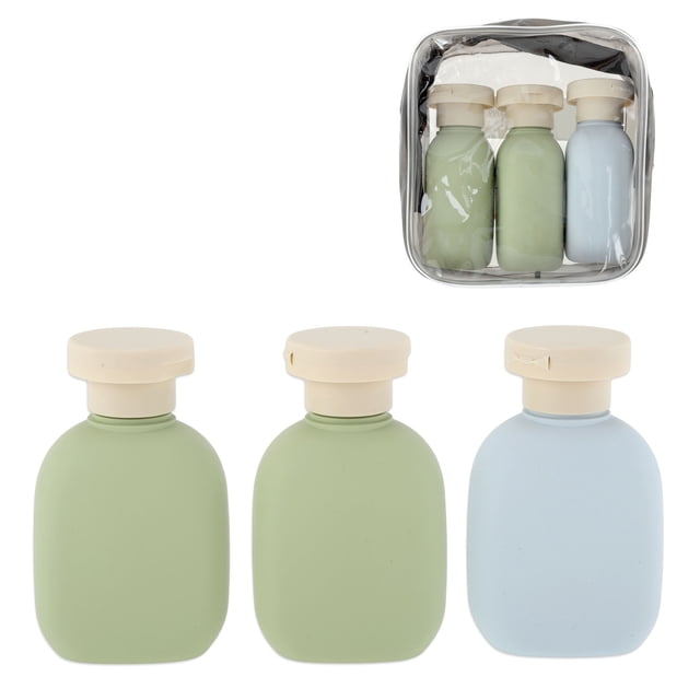 Conjunto de Contenedores de Viaje de 3 Piezas a Prueba de Fugas con Tapas Abatibles Botellas de Viaje 100ml Azul Verde