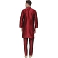 thumbnail image 3 of Men's Art Silk Indian Wedding Party Clothing Kurta Pajama Set (Maroon, L), 3 of 5