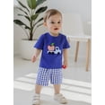 thumbnail image 6 of BemeyourBBs Toddler Baby Boy Back to School Outfit Baby First Day of School Kindergarten Outfit Baby Boy Summer Clothes Apple Embroidery Short Sleeve T Shirt and Plaid Shorts 2 Pcs Set, 6 of 8