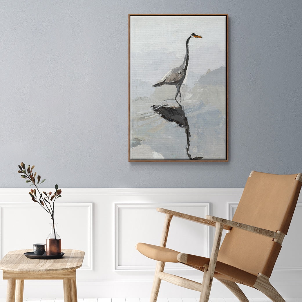 Heron Framed Premium Gallery Wrapped Canvas - Ready to Hang - 25 x 37 - Walnut Floating Frame
