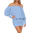 thumbnail image 4 of LWavelet Women's Off-the-Shoulder Batwing Sleeve Bodycon Mini Dress for Party & Club Wear Blue M, 4 of 6