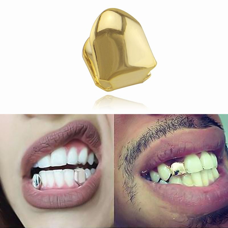 Plain Hip Hop Tooth Single Gold Color Teeth Rapper Caps Top And Bottom Teeth
