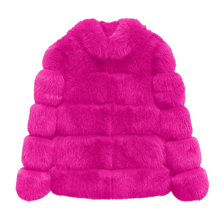 Herrnalise Women's Faux Fur Coat Shearling Fluffy Fuzzy Shaggy Hood  Sherpa-Lined Fleece Jacket Hot Pink,XXXL 
