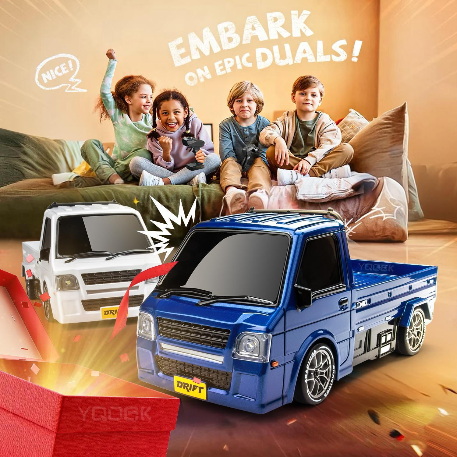 1/24 RC Drift Car, Remote Control Car, 2.4GHz 20KM/H 4WD High Speed RC Truck,Drifting Tires＆Two Batteries Racing Sports Toy Idea for Boys Girls and Adults Kids Christmas game kids toy boy