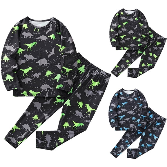 Ulanda Cartoon Dinosaurs Green Blue Toddler Clothing Set Footless Fall Clothes (Green, 6-7 Years)
