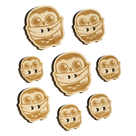 Cute Little Owl with Big Scarf Wood Buttons for Crochet Knitting Sewing DIY Craft - 1.00 Inch Medium (7pcs)