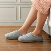 EverFoams Women's Cozy Waffle Slippers Soft Quilted Memory Foam Indoor House Shoes with Non-Slip Rubber Sole Bright Gray,5-6 US