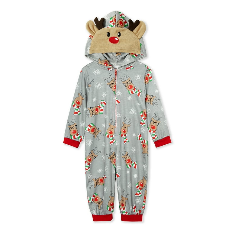 GRNSHTS Family Christmas Onesies Pajamas Sets Reindeer Hooded Romper PJ's  Zipper Jumpsuit Loungewear 