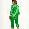 thumbnail image 5 of POROPL Pajama Sets for Women,Silk Satin 3/4 Sleeve Pjs Sleepwear with Button Down Tops and Capri Pants Sizes S-2x, 5 of 7