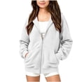 thumbnail image 3 of SDNall Girls Teen Full Zip Hooded Jacket, Solid Cotton Casual Loose Outerwear Tops, Everyday School Outdoor Outerwear Coat with Pockets 5-15 Years, 3 of 8