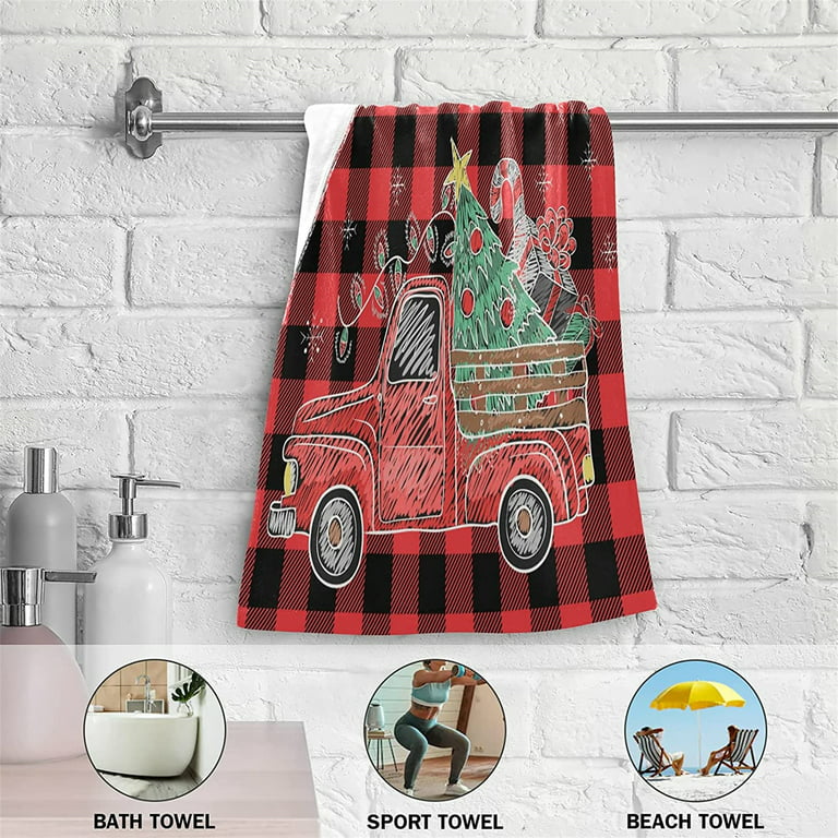 VDLBT Christmas Kitchen Towels Red Buffalo Plaid Christmas Tree Dishcloth  Fingertip Hand Towel Snowy Forest Soft Tea Towel 18x28in