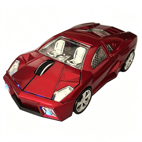GJX Wireless Sports Car Shaped Mouse Computer Mice Optical 2.4Ghz with Headlight 1600Dpi for Pc Laptop Mac Car Mouse for Computer (Red)