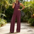 thumbnail image 2 of PWPSG Womens Stand Collar Sleeveless Half Zip Jumpsuits Contrast Stitch Wide Leg Pants with Side Entry Pockets Red XL, 2 of 5
