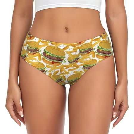 Womens Underwear - burger fries yellow No Show Seamless Underwear for Women  Soft Stretch Womens Panties  Hipster Ladies Panties Bikini Underwear Briefs