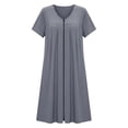 thumbnail image 6 of jtjvou Women's Front Zipper House Coat Short Sleeve Robe Lounge Zip Up Dress Loose Comfort Nightgown with Pockets Gray M, 6 of 6