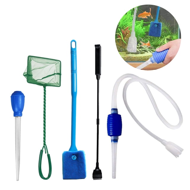 Pescado 5 en 1 Acuario de Herramientas de Limpieza de Peces Kit Acuario de Grava de Grava Cleaner de Pescado Caminador de Agua Con Cundyer Desechos de Desecho Raspador de Esponja