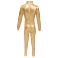 thumbnail image 4 of MEZZALL Girls Bodysuits Metallic High Neck Long Sleeve Performance Romper With Glitter Gold And Back Zipper For Dance Stage Wear O-Neck Solid Color Classic Back To School Onesie, 4 of 4